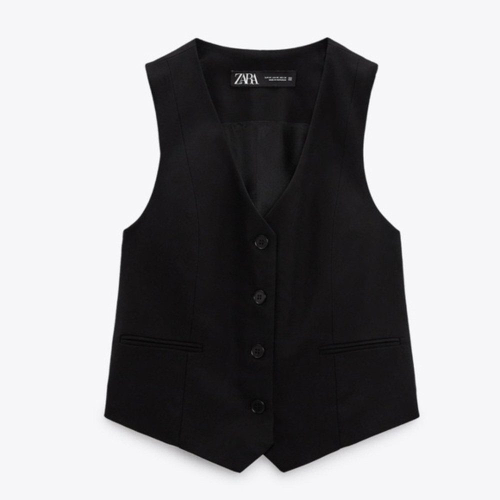 Zara Black Button-Up Vest and Wide Leg Pant Set